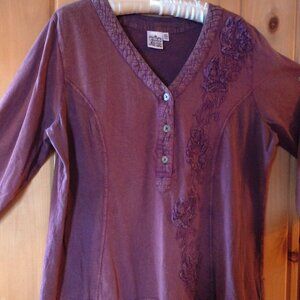 Parsley & Sage Distressed Deep Cranberry Purple /Embroidered Floral Design XL